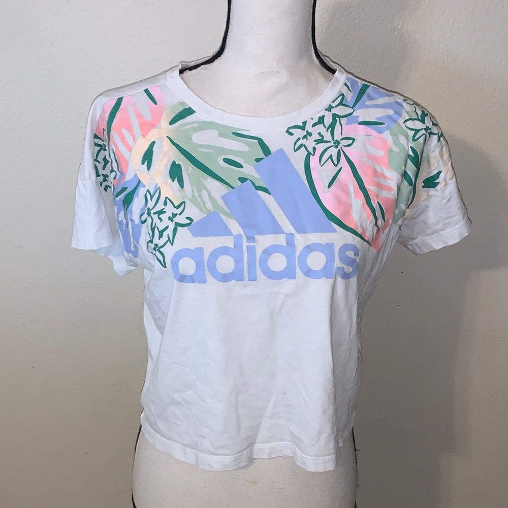 Adidas Girls Loose Fit Boxy T-Shirt 10/12 Plus Pastel Floral Short Sleeve